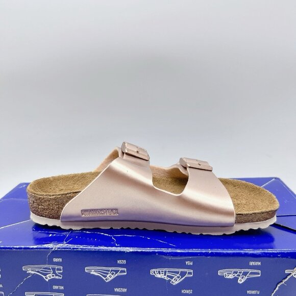 Birkenstock Arizona Birko Flor Kids Sandal Metallic Copper Pink EU 32 US 1- 1.5 - Picture 10 of 14